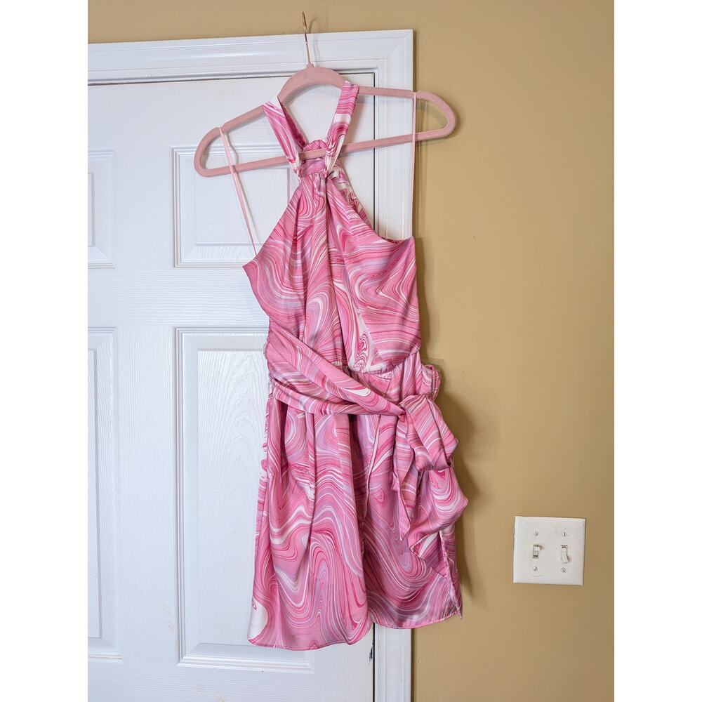 Amanda Uprichard Marble Halter Mini Dress Size  Medium Pink Barbiecore Glam - Picture 3 of 6